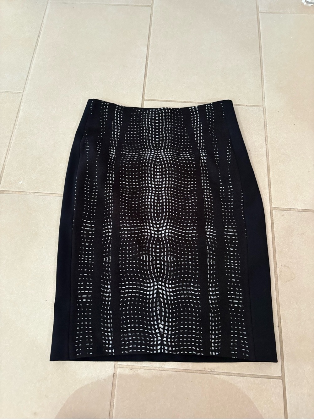 Diane von Furstenberg DVF Black White Geometric Knit Pencil Skirt Wool Blend